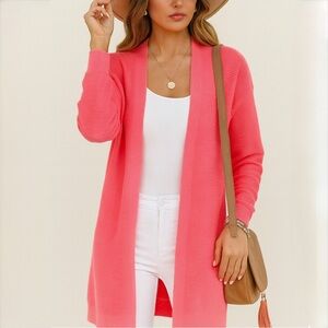 Ann Taylor loft ribbed pink open cardigan sweater ❤️